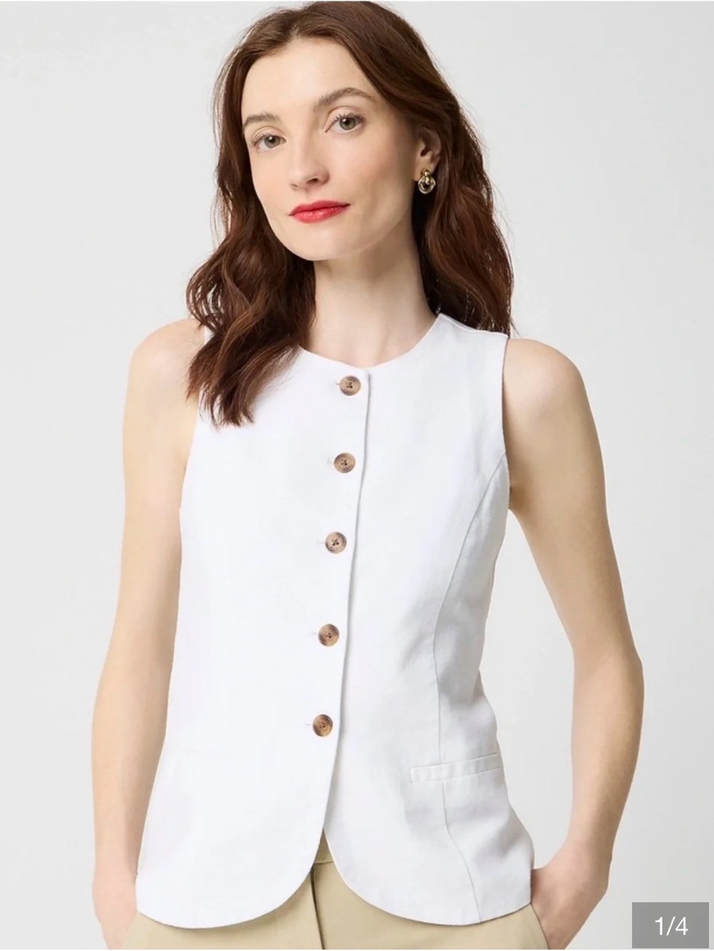 J. Crew Linen-Blend Button-Front Vest in White